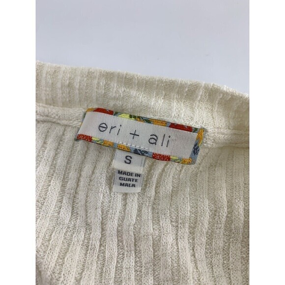 Eri And Ali Sweater Fringe Trim Open Back Cream Ribbed Knit Long Sleeves Small - Picture 7 of 11